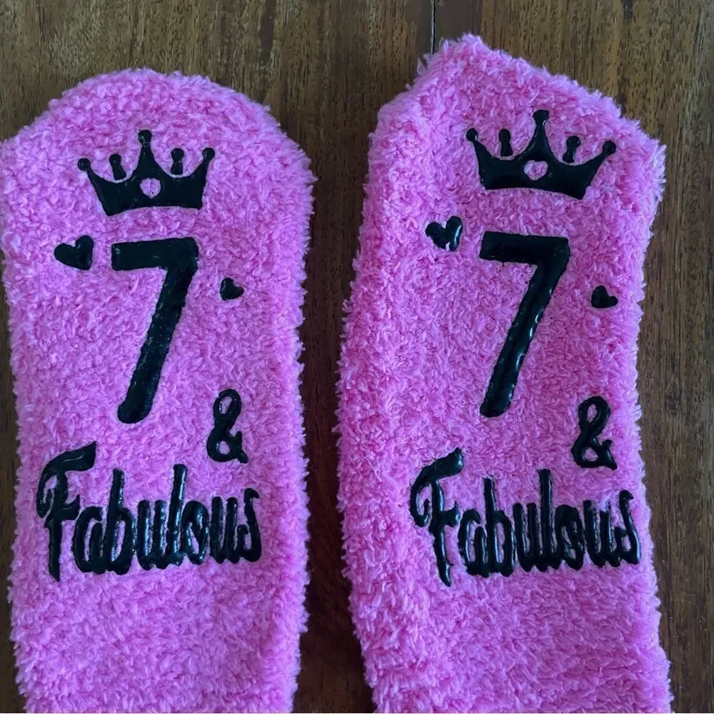 Pink 7 & Fabulous Fuzzy Birthday Socks New WOT